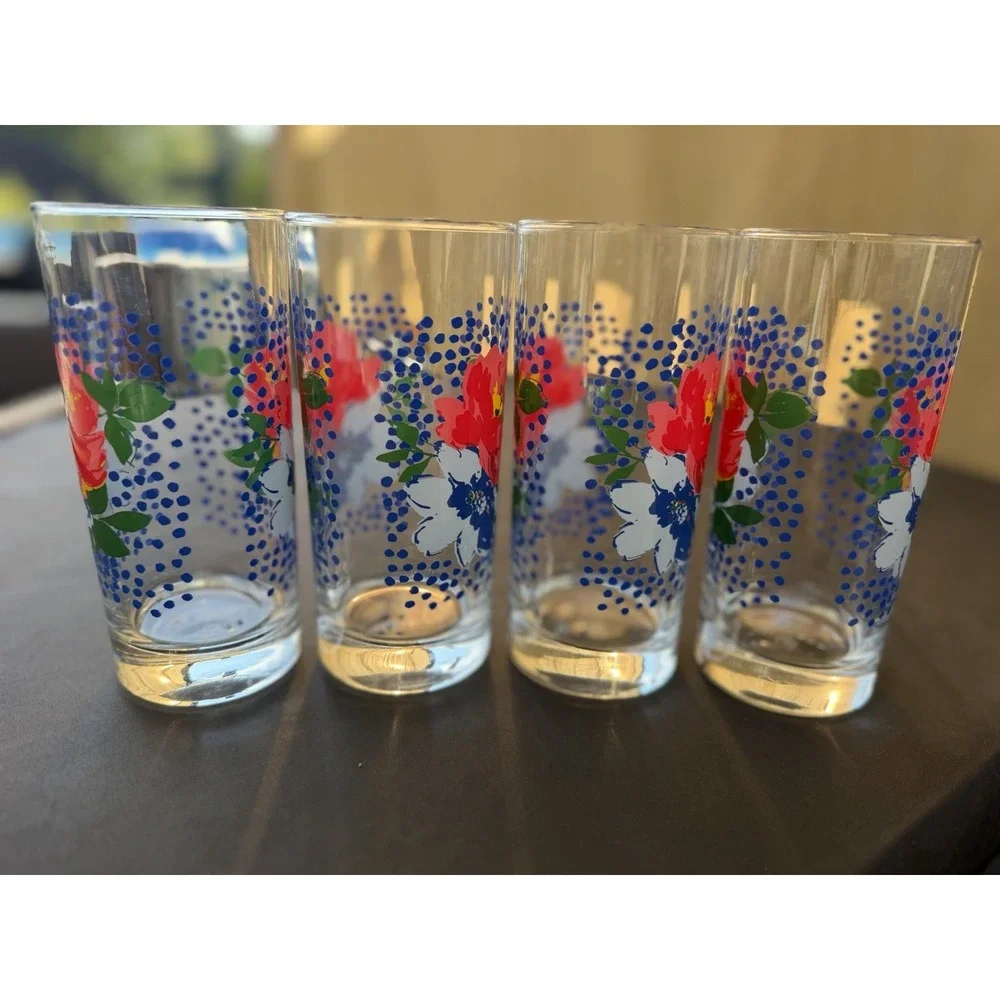 Pioneer Woman Dazzling Dahlias Floral 16 oz Drinking Glasses Set Of 4